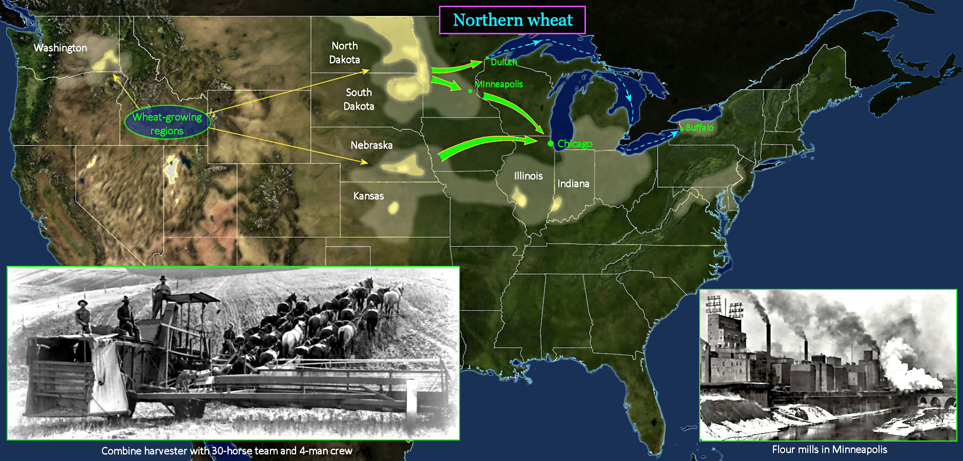 Wheat to Minneapolis, 1910 map